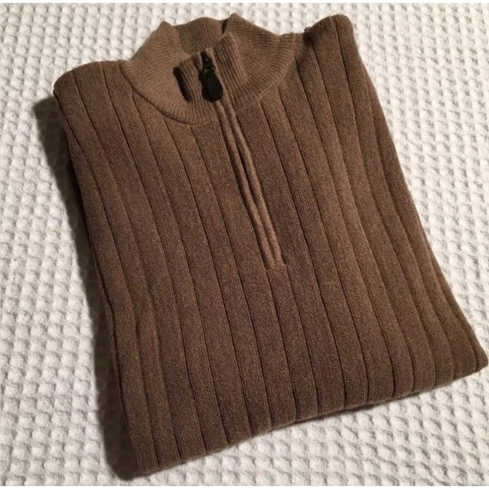 Peru Unlimited Mens Brown Ribbed Half-Zip Alpaca Wool Sweater Medium